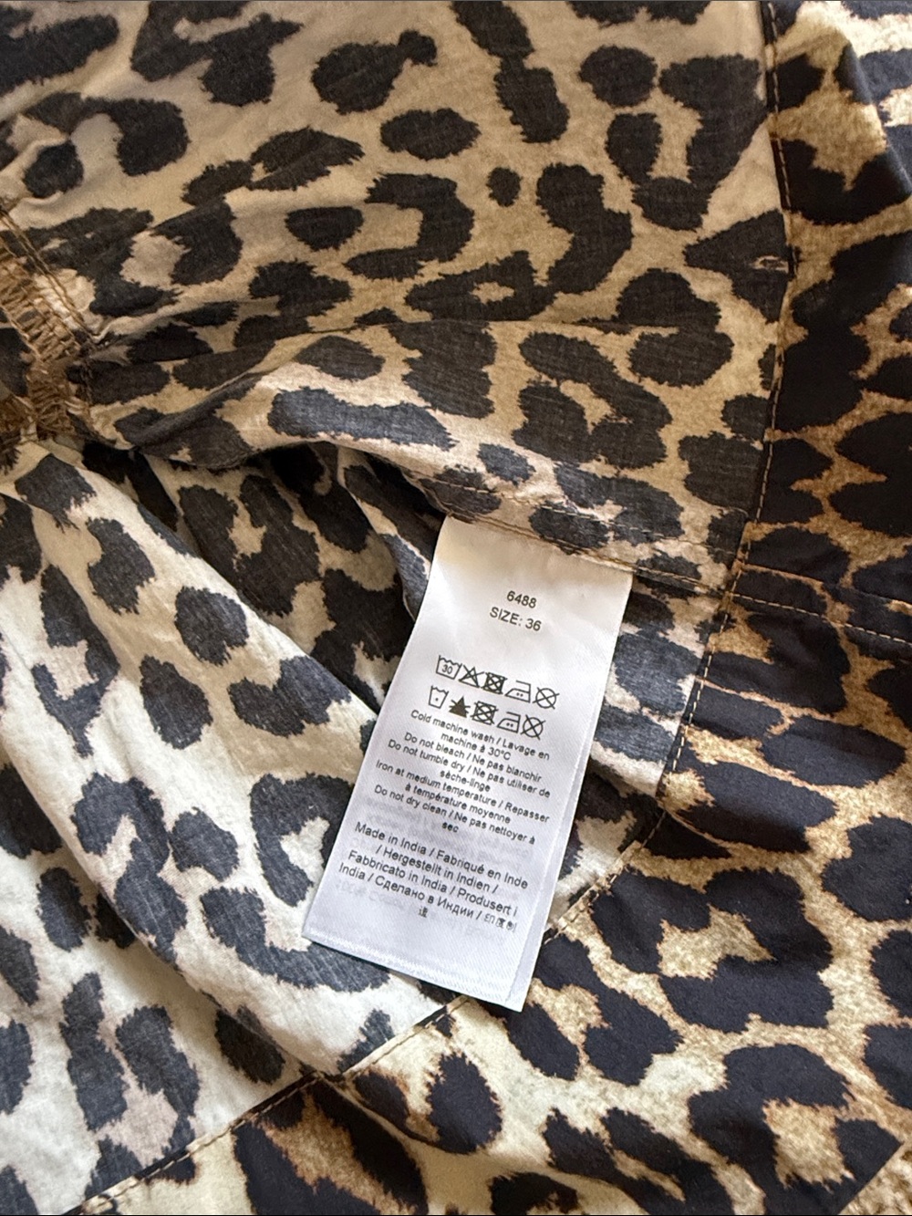 Ganni Leopard Print Puff Sleeve Cotton Peplum Top - Brown/Black Sz 36 (US 4) - Picture 7 of 10